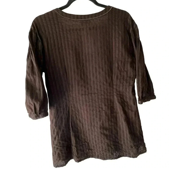 LOFT | NWOT | PLEATED BUTTON FRONT BOHO BROWN TOP | SIZE: 8 - Picture 7 of 8
